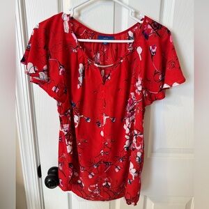 Apt. 9 Red and White Floral Blouse size M